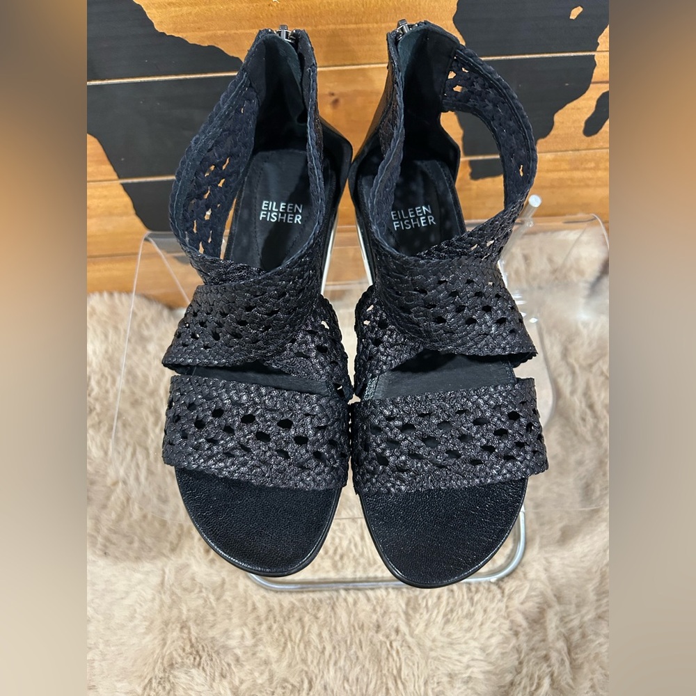 Eileen Fisher Black Woven Sandals